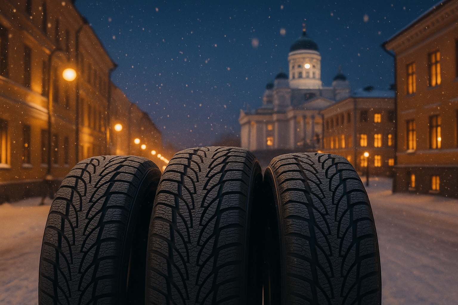helsinki background at dusk with some street lighting and more snow